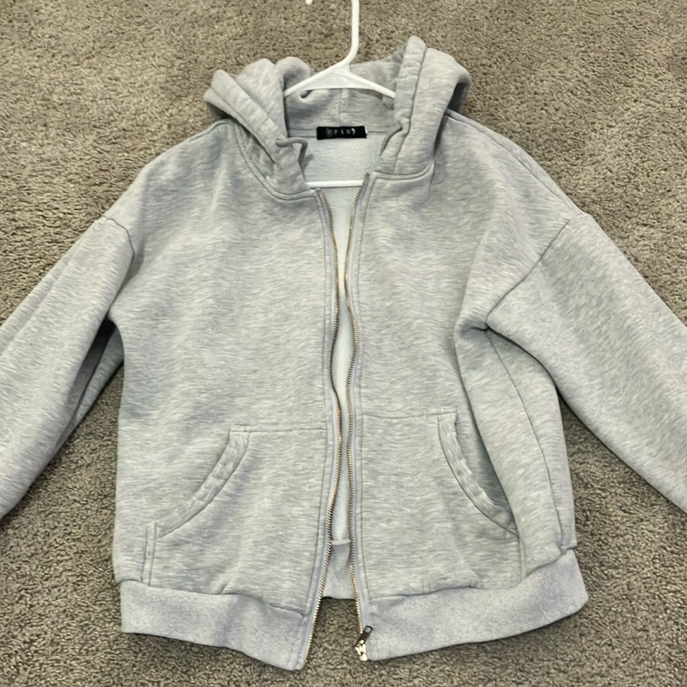 Light Gray Zip-Up Hoodie Sweatshirt